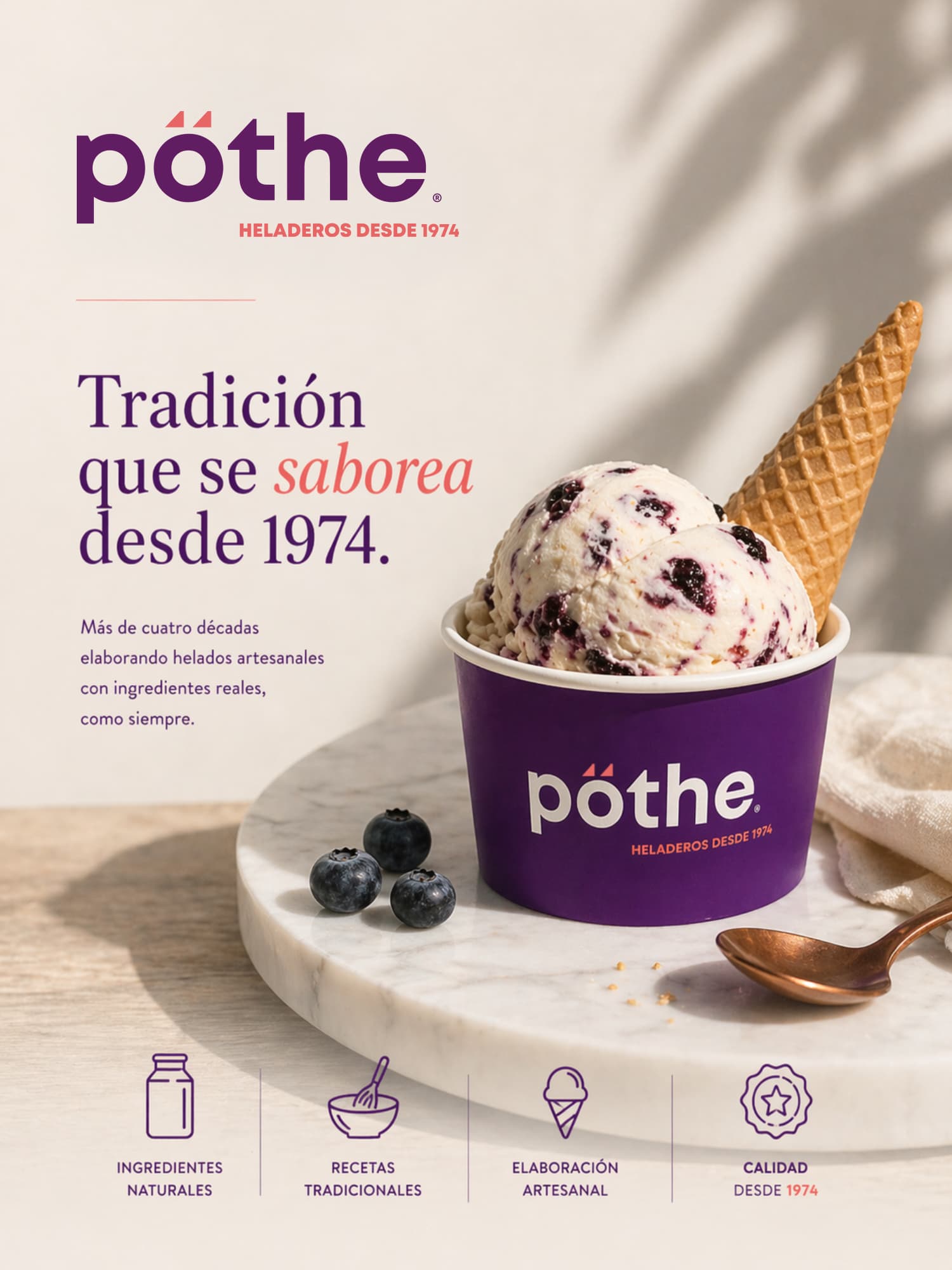 Diseño del logotipo pöthe en diferentes variantes y tamaños