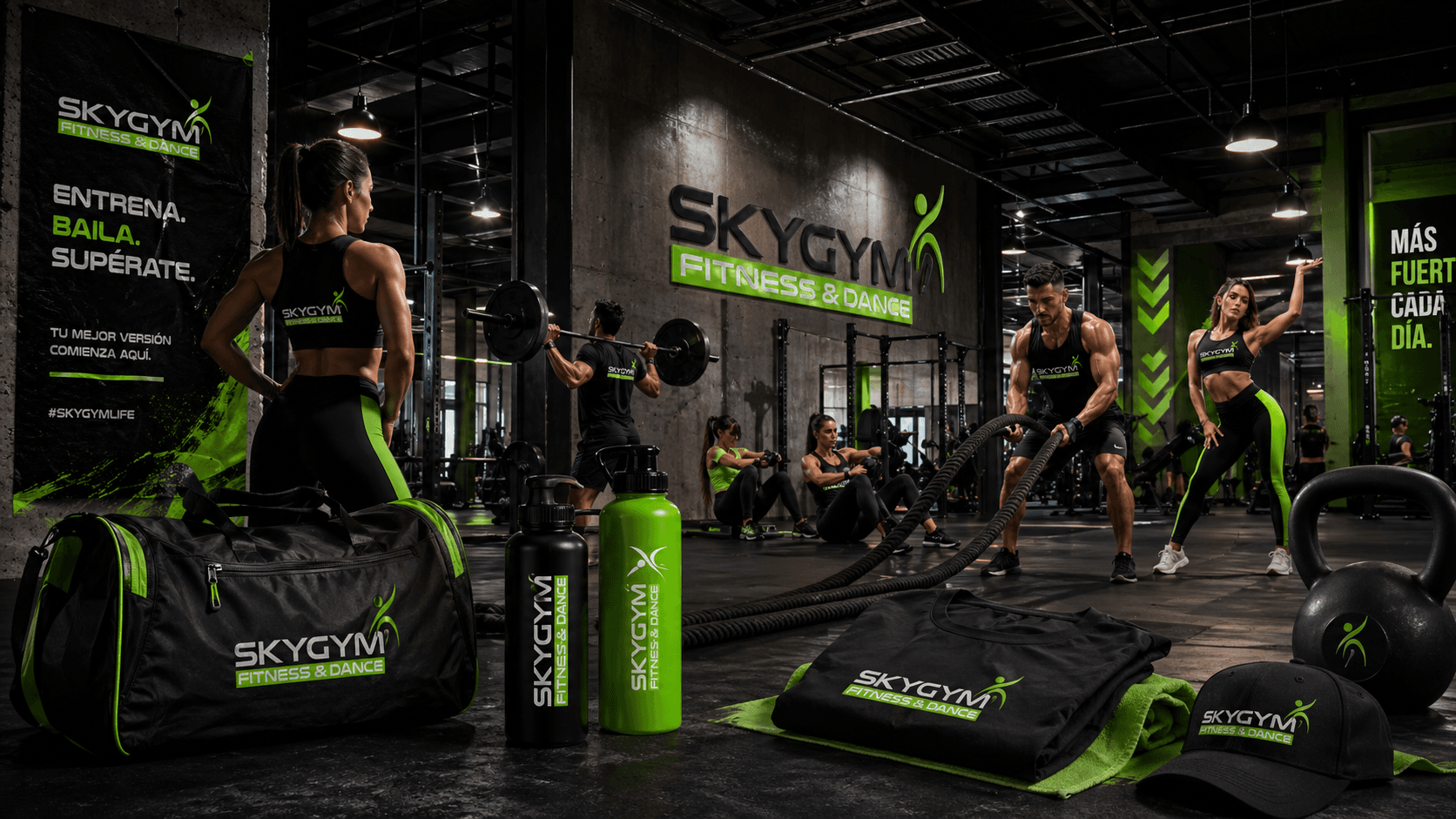 Vista hero del logotipo y sistema de identidad de SKYGYM Fitness and Dance